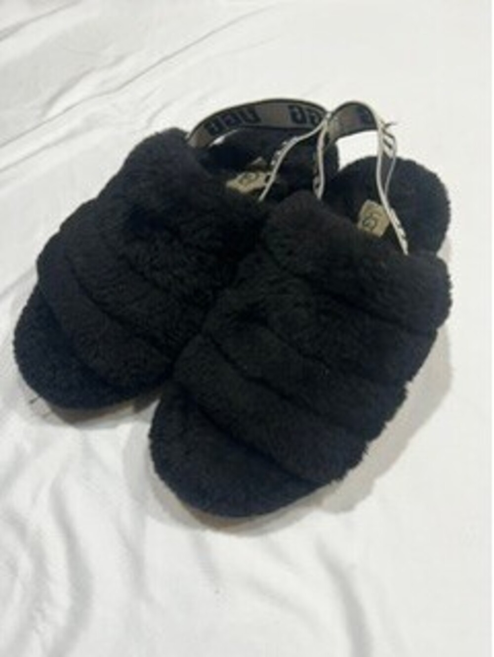 UGG Black Fuzzy Slide Slippers